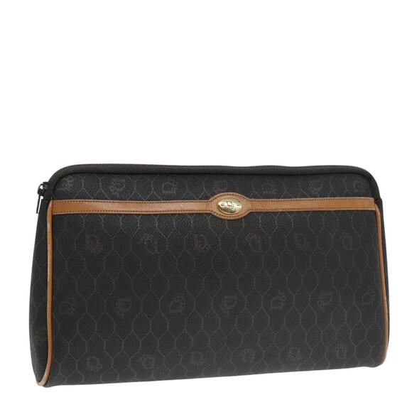DIOR Honeycomb Canvas Clutch Bag Black Brown Gold - Picture 1 of 16
